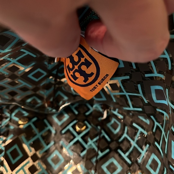 Tory Burch logo clear plastic handle tote bag with attached zip wallet pouch GUC - Picture 12 of 13